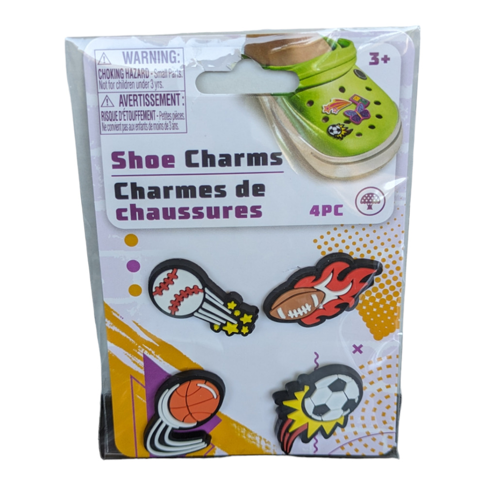 Croc Shoe Charms - Jibbitz 4pk - Baseball-Football-Soccer Basketball Shoe Decor